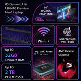 MSI Summit A16 16" 2-in-1 Laptop AMD Ryzen AI 9 32GB RAM AMD Radeon Graphics 1TB SSD Storage Windows 11 Pro 165Hz - Black
